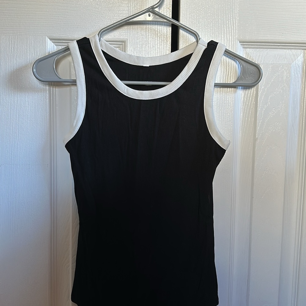 Black ribbed tank top body suit with white trim! Never used! Size small!
